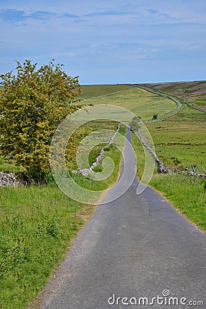 Single track country road, leading to Skelton Moor. Yorkshire Dales, England. Stock Photo