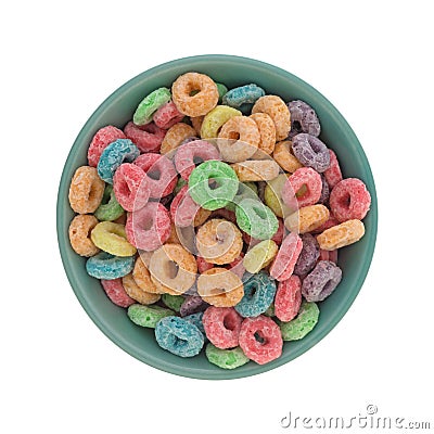 Dry sugar coated fruity flavored cereal in a bowl Stock Photo