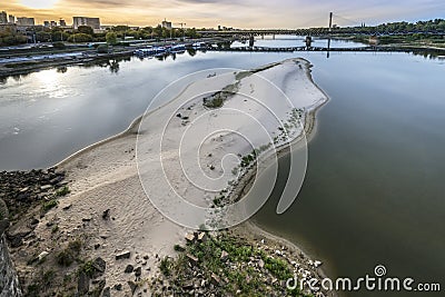 Dry Vistula river in Warsaw, Poland Stock Photo