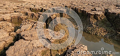 Dry water crisis the land cracked near dry water Stock Photo