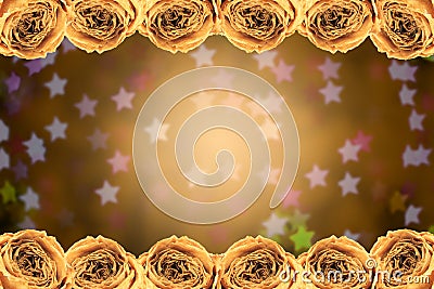 dry white rose frame on blur star bokeh Stock Photo