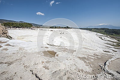 Dry white travertine pool terrace Stock Photo