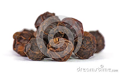 Dryed berries of Black Pepper on white background. Stock Photo