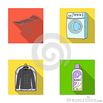 Dryer, washing machine, clean clothes, bleach. Dry cleaning set collection icons in flat style vector symbol stock Vector Illustration