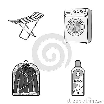 Dryer, washing machine, clean clothes, bleach. Dry cleaning set collection icons in monochrome style vector symbol stock Vector Illustration