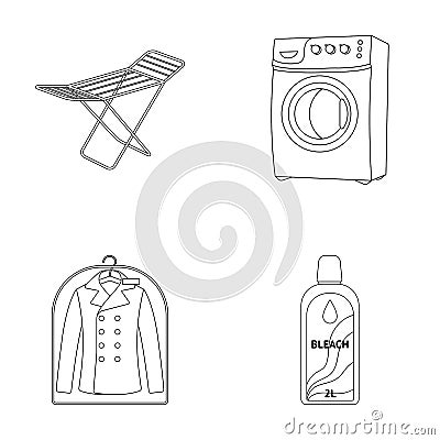 Dryer, washing machine, clean clothes, bleach. Dry cleaning set collection icons in outline style vector symbol stock Vector Illustration