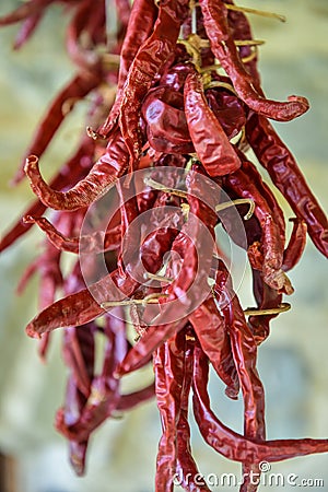 Drying chillies in an Agriturismo in Basilicata, Italy Stock Photo