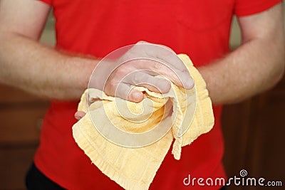 Drying Hands with Hand Towel Stock Photo