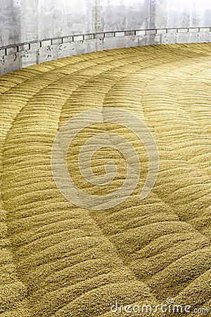 A drying kiln at a baley malting plant filled with sprouted barley Stock Photo