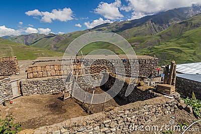 Drying manure in Xinaliq village, Azerbaij Stock Photo