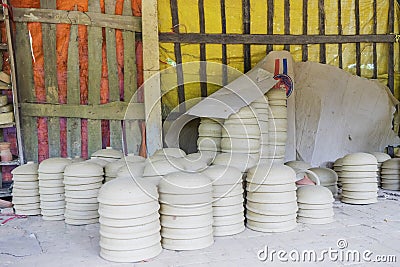 Drying pottery at the Thanh Ha village in Hoi An, Vietnam Editorial Stock Photo