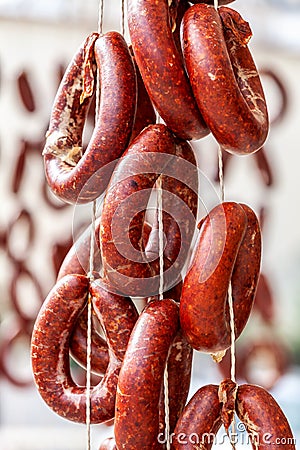 Drying Turkish Kangal sausage Stock Photo