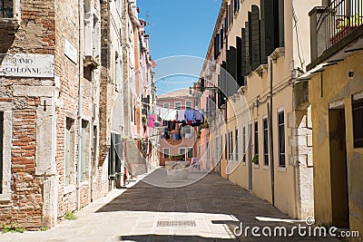 Drying washed clothes in the streets of Venice, Italy, italian lifestyle Stock Photo