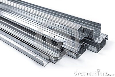 Drywall metal profiles on white background Stock Photo