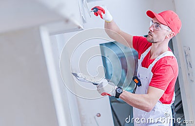 Drywall Patching Work Stock Photo