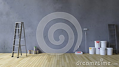 3Ds blank wall and painting tools Stock Photo