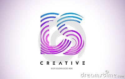 DS Lines Warp Logo Design. Letter Icon Made with Purple Circular Vector Illustration