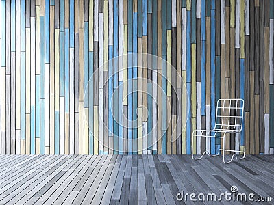 3ds White chair on wooden floor Stock Photo