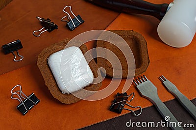 Wireless Earbuds Genuine Leather Case, High Quality Handmade from Genuine Italian Vegetable Tanned Leather Stock Photo