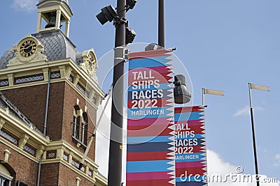 Tall Ships Races 2022 Harlingen banners with logo Editorial Stock Photo