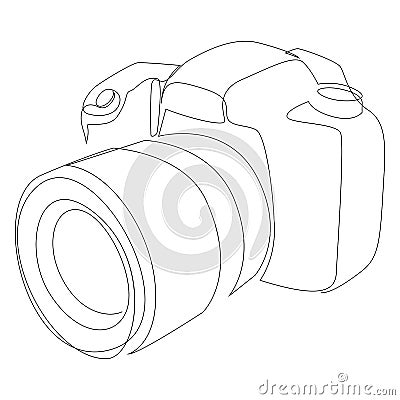 DSLR camera digital vector, one continuous single line drawing. Minimalism hand drawn art style. Vector Illustration