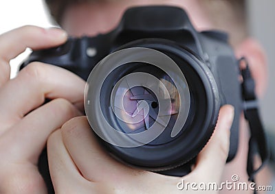 DSLR camera lens shutter Stock Photo