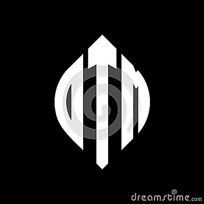 DTM circle letter logo design with circle and ellipse shape. DTM ellipse letters with typographic style. The three initials form a Vector Illustration