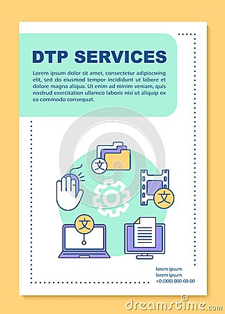 DTP services brochure template layout. Copy editing, translation. Flyer, booklet, leaflet print design with linear Vector Illustration