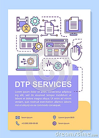 DTP services brochure template layout. Desktop publishing service. Flyer, booklet, leaflet print design with linear Vector Illustration