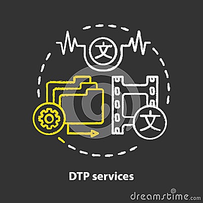 DTP services chalk concept icon. Desktop publishing services idea. Creating and optimization document. Copy editing Vector Illustration