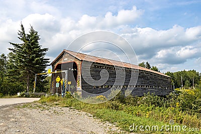 du Sault covered bridges. Build in 1943 over the grande riviere Noire river in Saint-Adalbert, Quebec, Canada Stock Photo