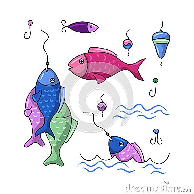 Fishing Colored hand drawn vector illustration Cartoon Illustration