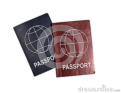 Dual citizenship concept. Two passports isolated on white background. Change of residency status, multiple nationality Stock Photo