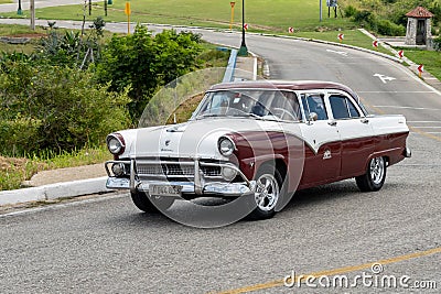 Dual color Ford Fairlane 1955 saloon in Havana, Cuba with chrome bumper and wheels Editorial Stock Photo