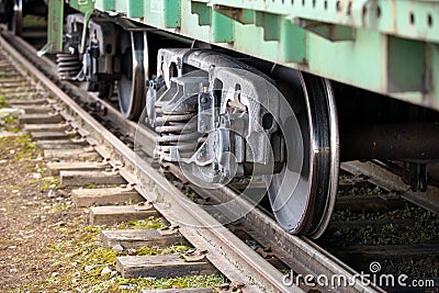 Dual gauge track example that allows the passage of trains of two different track gauges narrow-gauge railway and broad-gauge Stock Photo