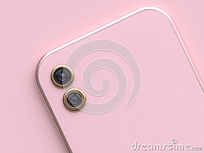 3d rendering dual gold camera pink smart phone Stock Photo