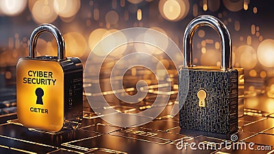Dual Guardians: Cyber Security in Golden Encryption. Generative AI Stock Photo