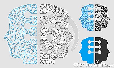 Dual Head Interface Vector Mesh Network Model and Triangle Mosaic Icon Vector Illustration