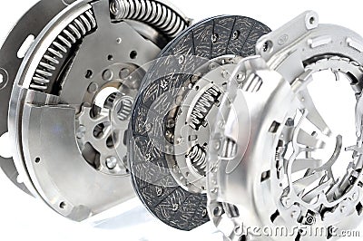 Dual mass flywheel - clutch plate - spring isolated on white background. Stock Photo