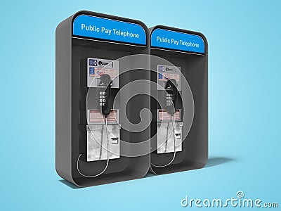 Dual phone booth black left view 3d render on blue background with shadow Stock Photo