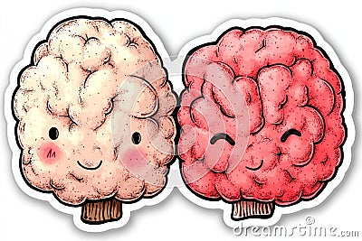 Dual pink brain hemispheres interconnected by intricate neural pathways highlighting complexity of cognitive processes advanced Cartoon Illustration