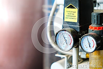 Dual pressure gauge with dust used in electronics repair shops Stock Photo