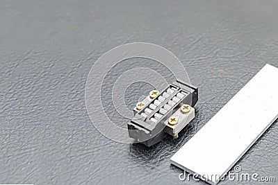 Dual roller compact linear guide for high load performance and rigidity accuracy position movement on table with copy space Stock Photo