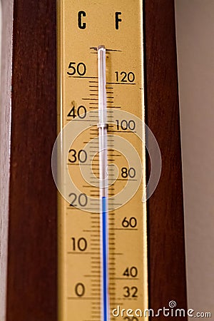 Dual thermometer in Celsius and Fahrenheit Stock Photo