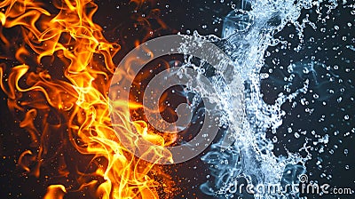 Duality of Fire and Water. Conceptual Image. Abstract and dynamic visual representation of the elements. Ideal for Stock Photo
