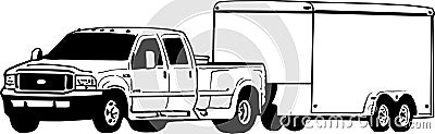 Dually Pickup truck and enclosed trailer illustration Cartoon Illustration