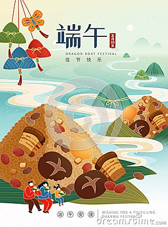 Duanwu poster with zongzi concept Vector Illustration