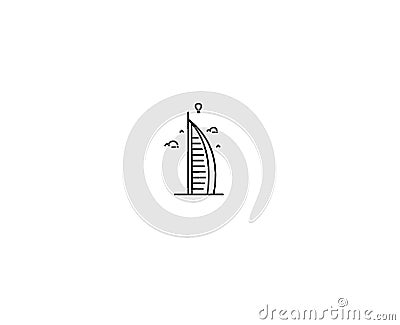 Dubai Burj Al Arab Flat Line Art icon Vector Illustration