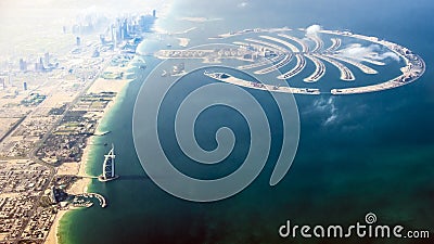 Dubai Burj al Arab and Palm Island Stock Photo