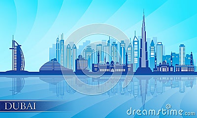 Dubai city skyline detailed silhouette Vector Illustration